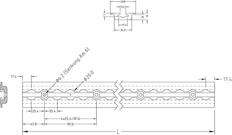 NTG 2 Stück Alu Airlineschiene| 2m | zum Einlassen | versenkbar als Bodenprofil | mit Bohrungen | 19