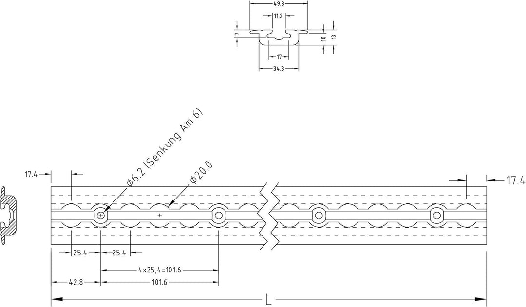 NTG 2 Stück Alu Airlineschiene| 2m | zum Einlassen | versenkbar als Bodenprofil | mit Bohrungen | 19
