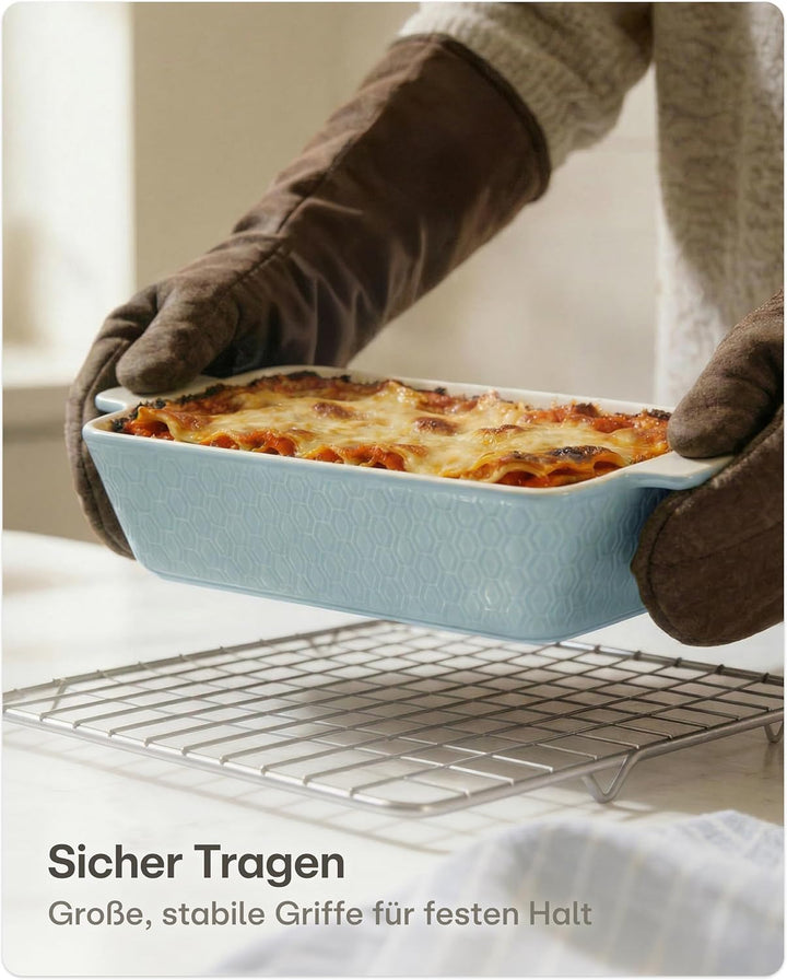 Auflaufform Gross aus Keramik - Für Lasagne, Tiramisu & Auflauf - Extra Hoher Rand - Eckige Backform