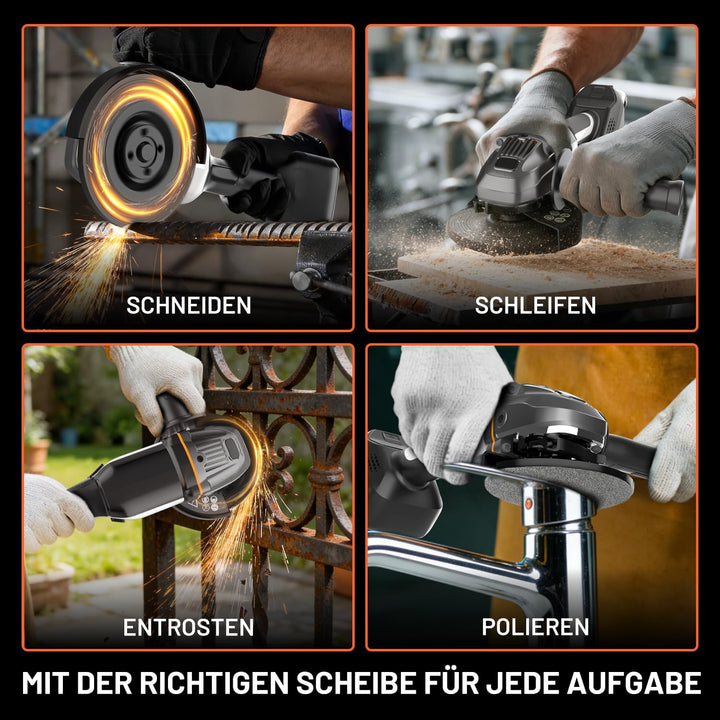 Litheli 20V Akku Winkelschleifer 125mm, 8500 U/min mit 4.0Ah Akku & bürstenlosem Motor, Drehzahlrege