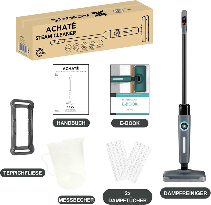 Achaté Dampfreiniger - Steam cleaner fur fliesen, teppich und laminat - Steam mop fur hygienische Bo