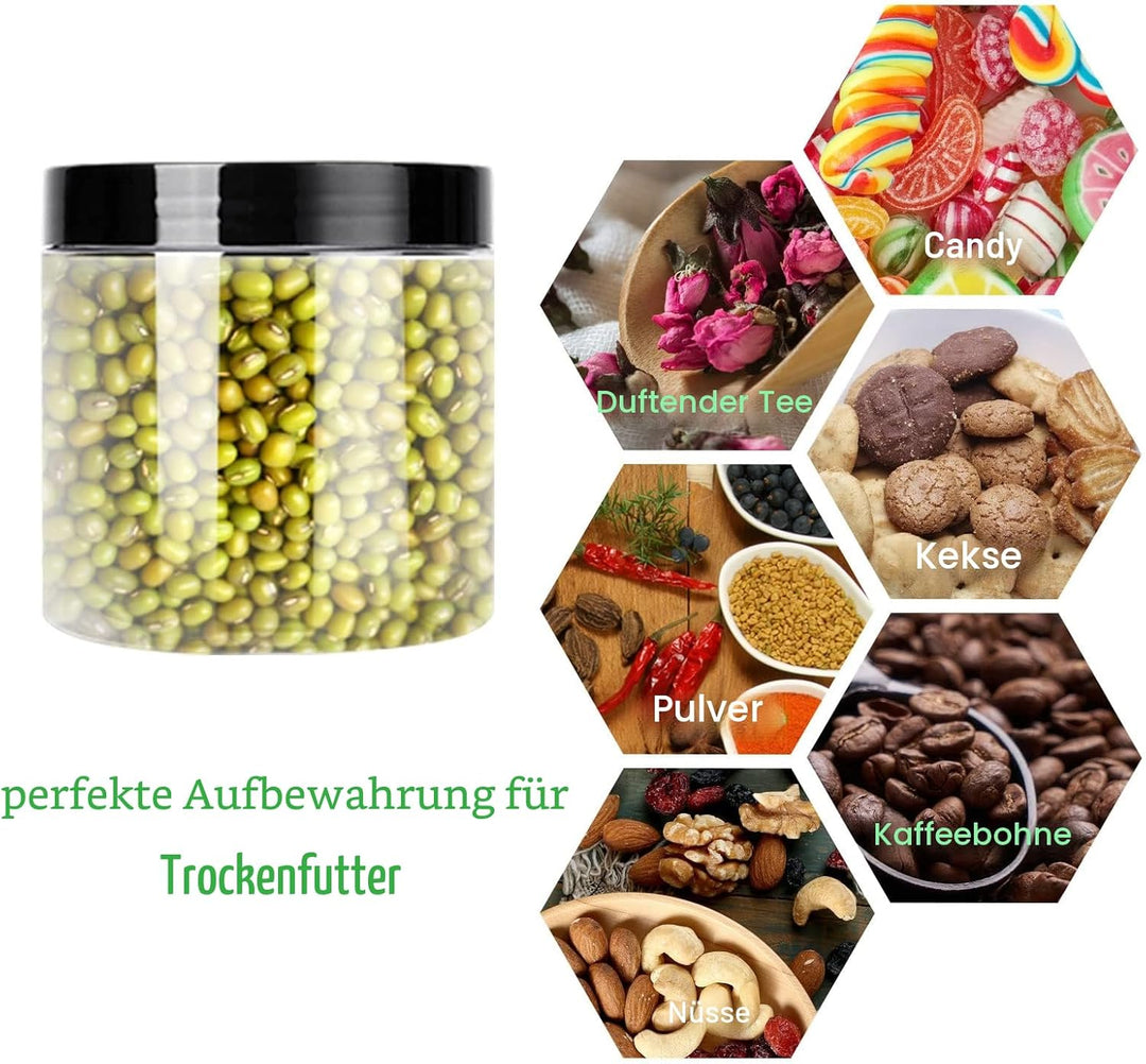 AKOLAFE 16er Set Vorratsdosen mit Deckel 500ml Vorratsgläser mit Deckel Luftdicht Transparente Plast