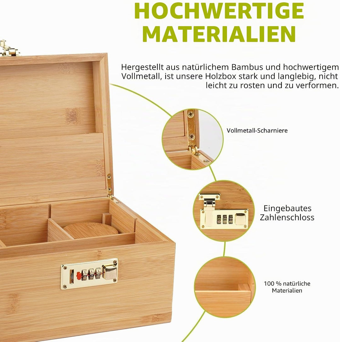 OZCHIN Grosse Bambusbox mit Zahlenschloss, Dekorative Aufbewahrungsbox für Zuhause, Geschenk, Aufbew