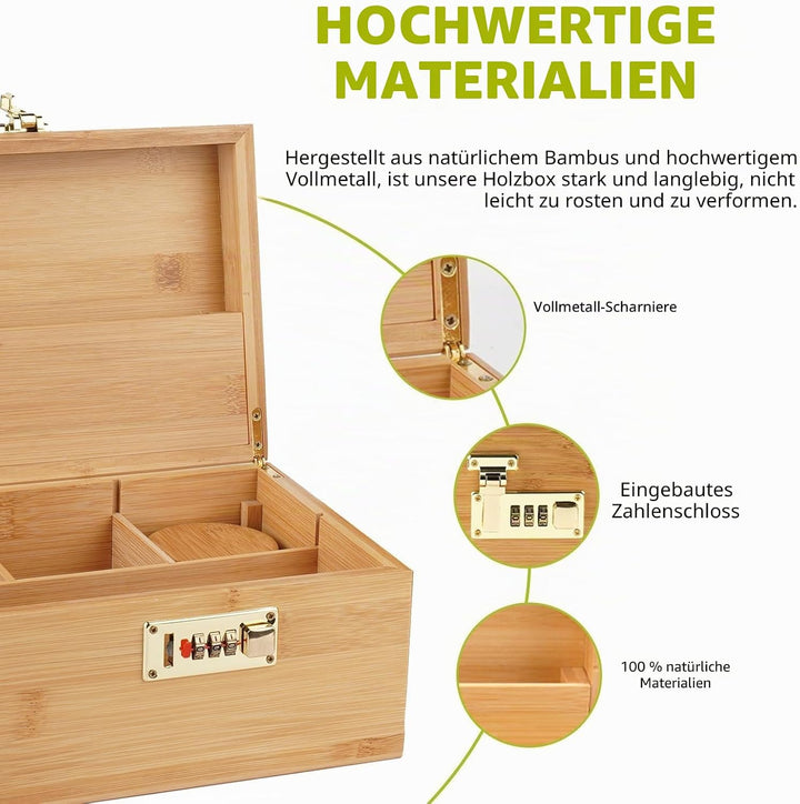 OZCHIN Grosse Bambusbox mit Zahlenschloss, Dekorative Aufbewahrungsbox für Zuhause, Geschenk, Aufbew