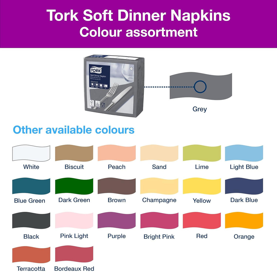 Tork 477673 Soft Dinnerservietten Grau / Papierservietten 3 lagig / Ideale Qualität und Grösse für e