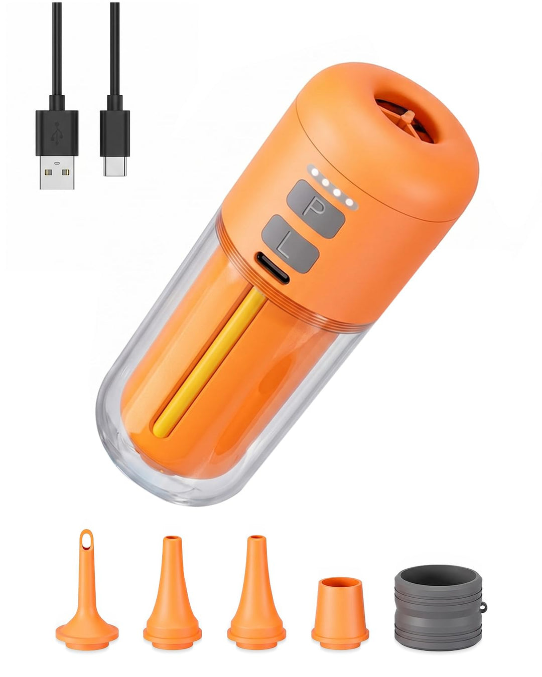 Elektrische Luftpumpe Akku, 4000 Pa Mini Luftpumpe 430 L/min, Tragbare Air Pump mit 5 Düsen & LED-Li