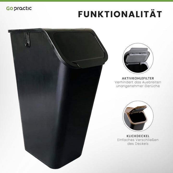 Go Practic Mülleimer Mit Deckel Küche 35 L Click-Function Abfalleimer Mülltrensystem Abfallbehälter
