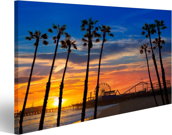 islandburner Bild auf Leinwand Santa Monica Kalifornien Sonnenuntergang Am Pier Bilder Wandbilder Po