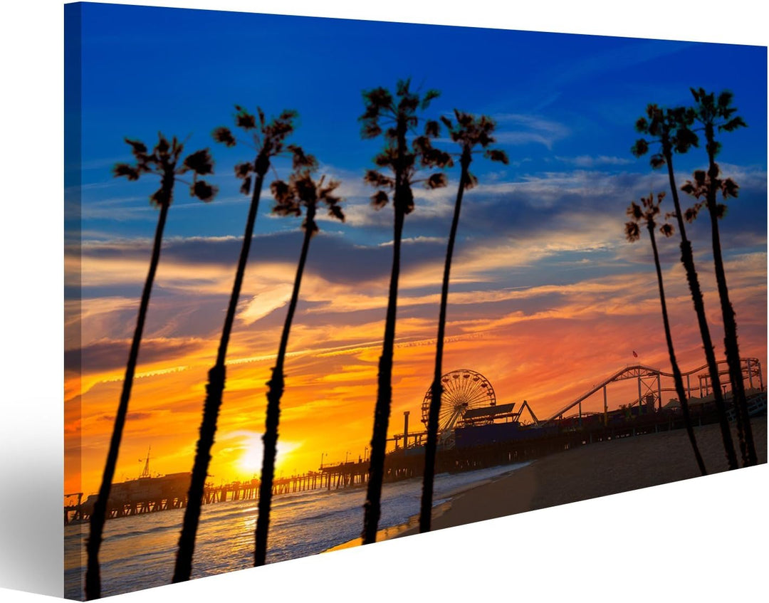 islandburner Bild auf Leinwand Santa Monica Kalifornien Sonnenuntergang Am Pier Bilder Wandbilder Po