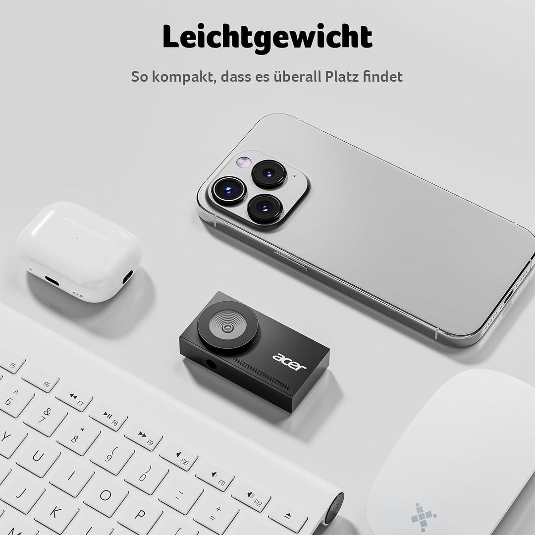 Acer 4K-Webcam für PC und Mac, Sony 1/2-Zoll-Sensor mit PDAF-Autofokus, 2 rauschunterdrückende Mikro