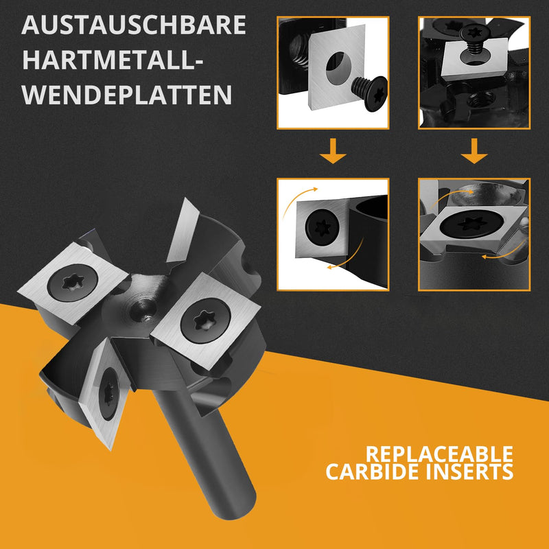 SpeTool Planfräser 8mm Schaft 38.1mmDurchmesser Planfräser für Oberfräse Hobelfräser für holz mit We