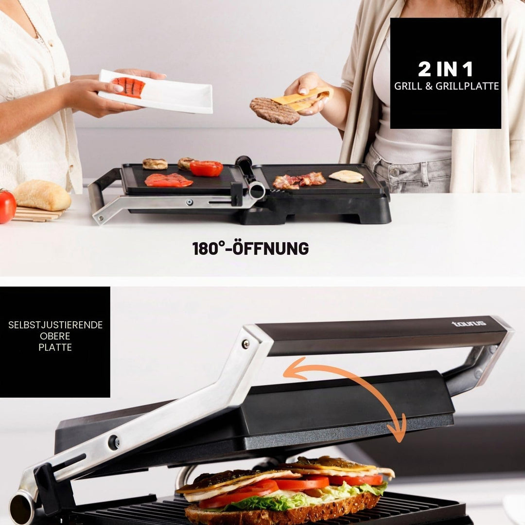 Taurus - Kontaktgrill Bistro 2600W | 2-in-1 Grill & Plancha | 29x23 cm | Stair System Höhenverstellu
