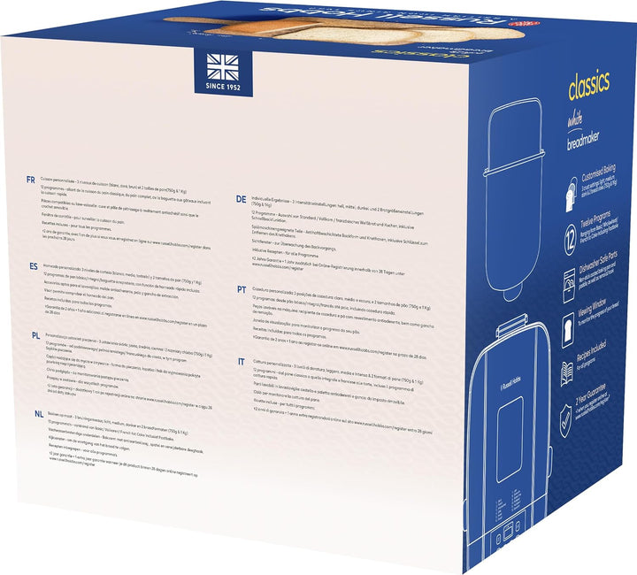 Russell Hobbs Brotbackautomat [12 Programme, 3 Bräunungsstufen] Kompakt (Timer, 750 &amp; 1.000 g, Warmh