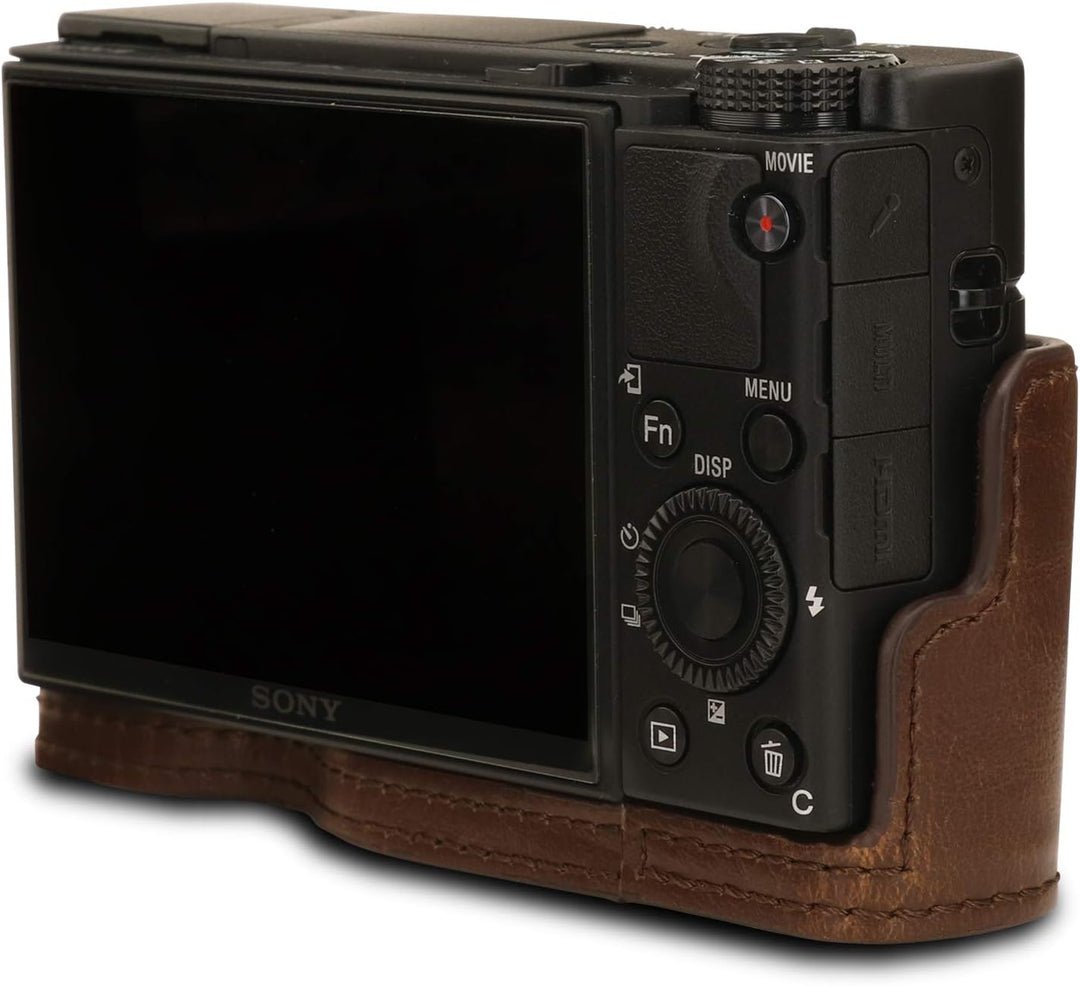 MegaGear MG1731 Ever Ready Leder Kameratasche mit Trageriemen kompatibel mit Sony Cyber-Shot DSC-RX1