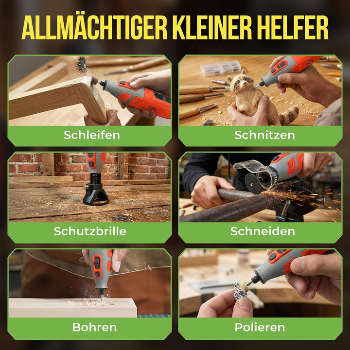 Multifunktionswerkzeug Akku 12V 2.5Ah, Rotationswerkzeug Set mit 40 Zubehörteilen, 8000-32000 U/min
