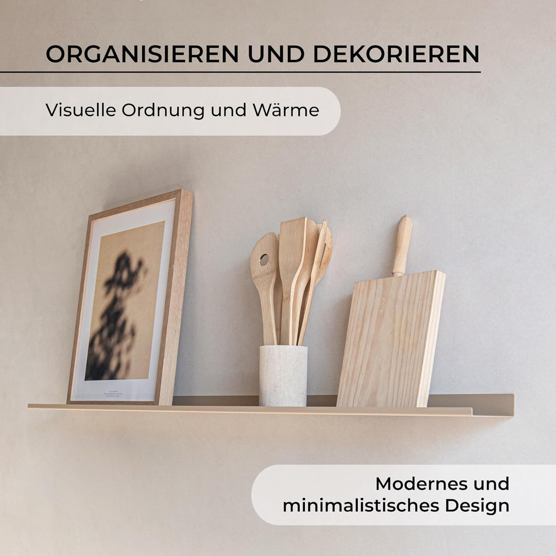 MILUKA Bilderleiste Metall Sandbeige 110 cm 2er Set – Schmales, langes Wandregal 110 x 10 cm – Bilde