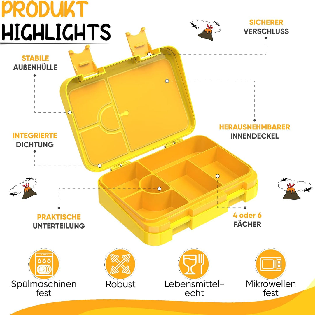 Brotdose Kinder mit Fächern 4+2 - robust & kinderfreundlich - Bento Box Lunchbox für KiTa Schule Kin