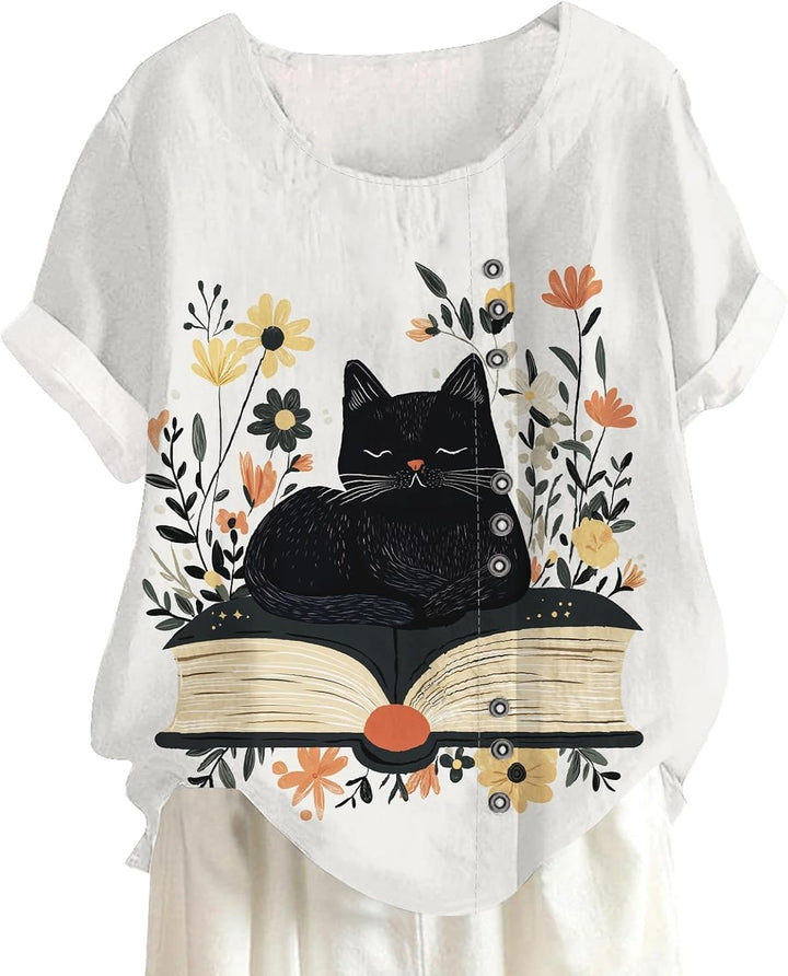 Generisch Latzhose Damen Kurz Baumwolle und Leinen, Knopfleiste, Boho-Blumenmuster, Kurzarm Damen We