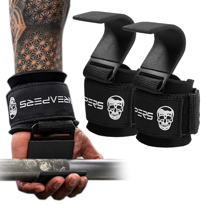 Gymreapers Weight Lifting Hooks (Pair), Heavy Duty Power Wrist Straps Hand Grip Support For Deadlift