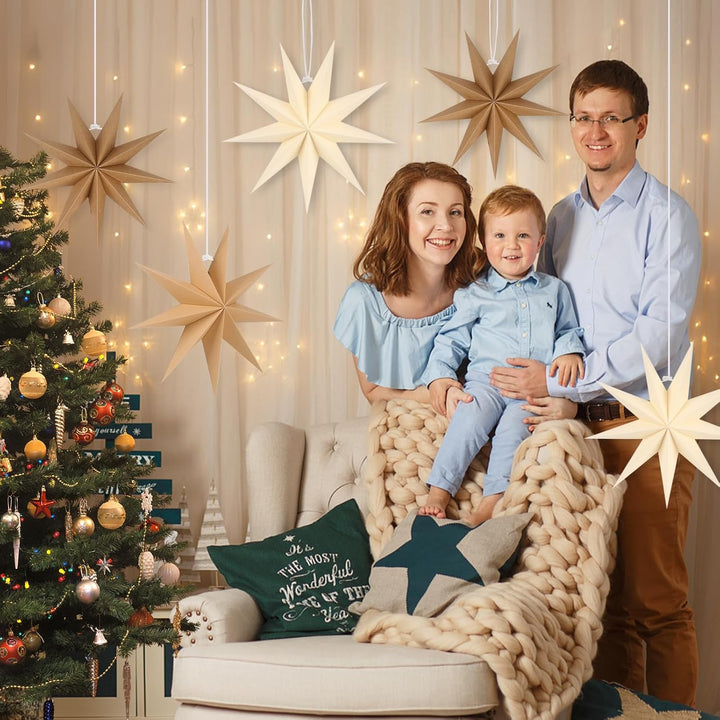 5er Set 30 cm Faltsterne - Braun, Beige, Khaki - 9 Zacken - Weihnachten Dekoration Beige&amp;braun&amp;khaki