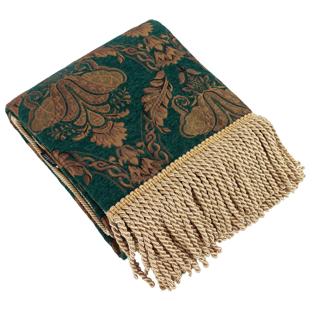 Paoletti Shiraz Floraler Jacquard-Decke mit Fransen 130 x 170cm Emerald, 130 x 170cm Emerald