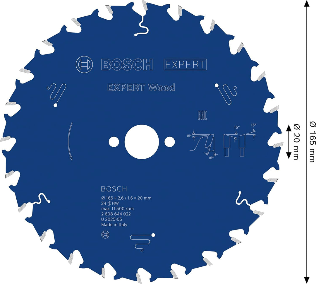 Bosch Professional 1x Kreissägeblatt Expert for Wood (Holz, Sägeblatt Ø 165 x 20 x 2,6 mm, 24 Zähne,