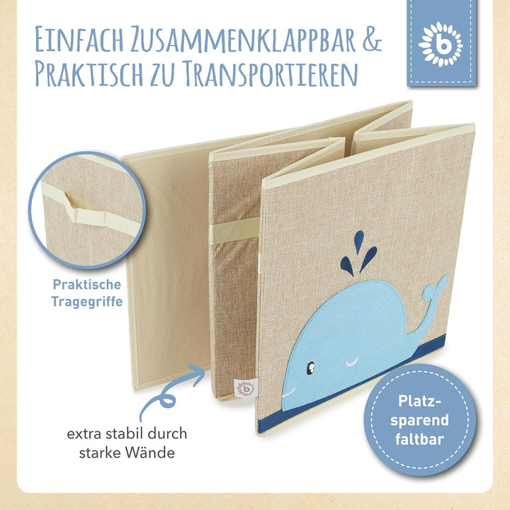 Bieco Regalkorb Kinderzimmer | Aufbewahrungsbox Wal Spielzeug Kinder | Aufbewahrungsbox 33x33x33 für