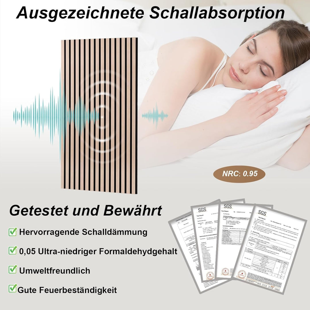 AKK-PANE Akustikpaneele Holz 120x60cm, 2 Stück 1,44m² 3D Wandpaneele Holz, Akustik Paneele Wand für
