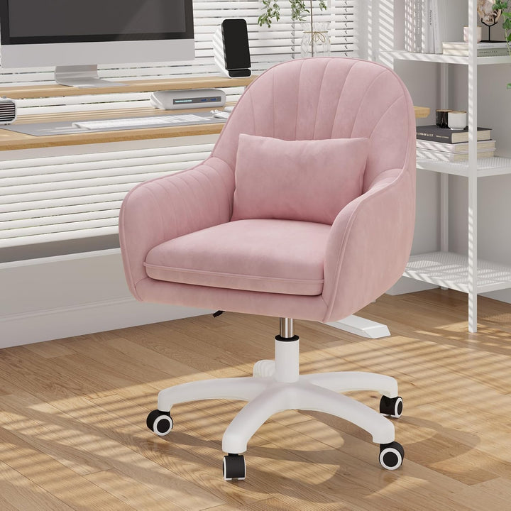 Homeoffice Stuhl, SamtStuhl mit Kopfkissen, 360° drehbar Höhenverstellbar Bürostuhl ergonomisch, Sch