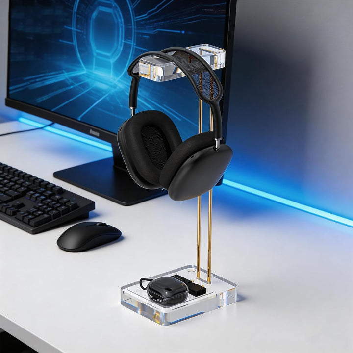 GEEKRIA Transparenter Kopfhörerständer mit goldfarbener Hardware für Over-Ear, On-Ear-Kopfhörer, Gam