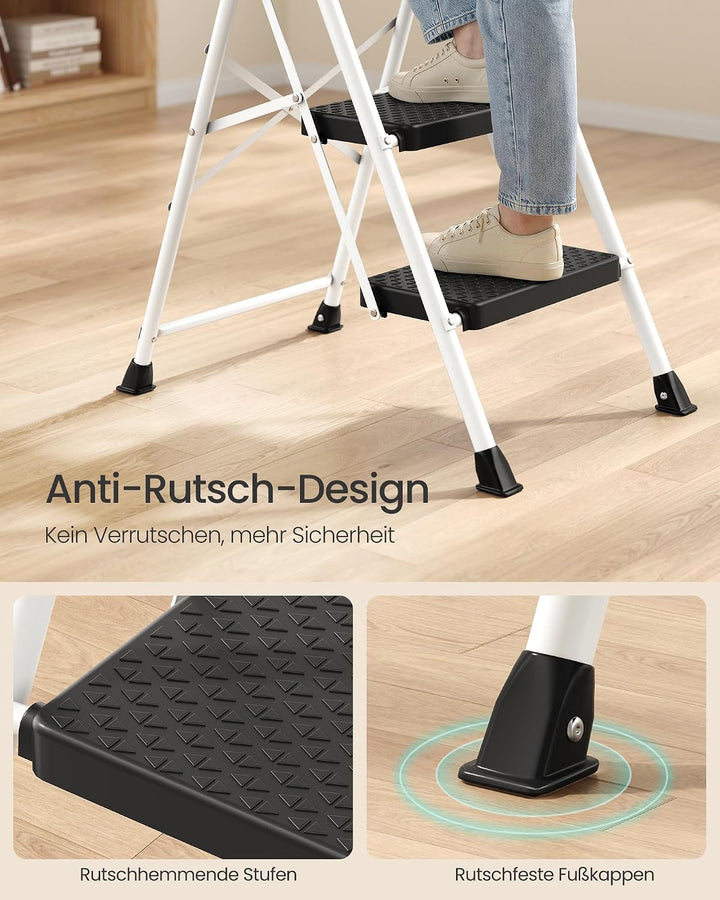 SONGMICS Trittleiter Stahl, Leiter 3 Stufen klappbar, Klappleiter belastbar bis 150 kg, Tritthocker