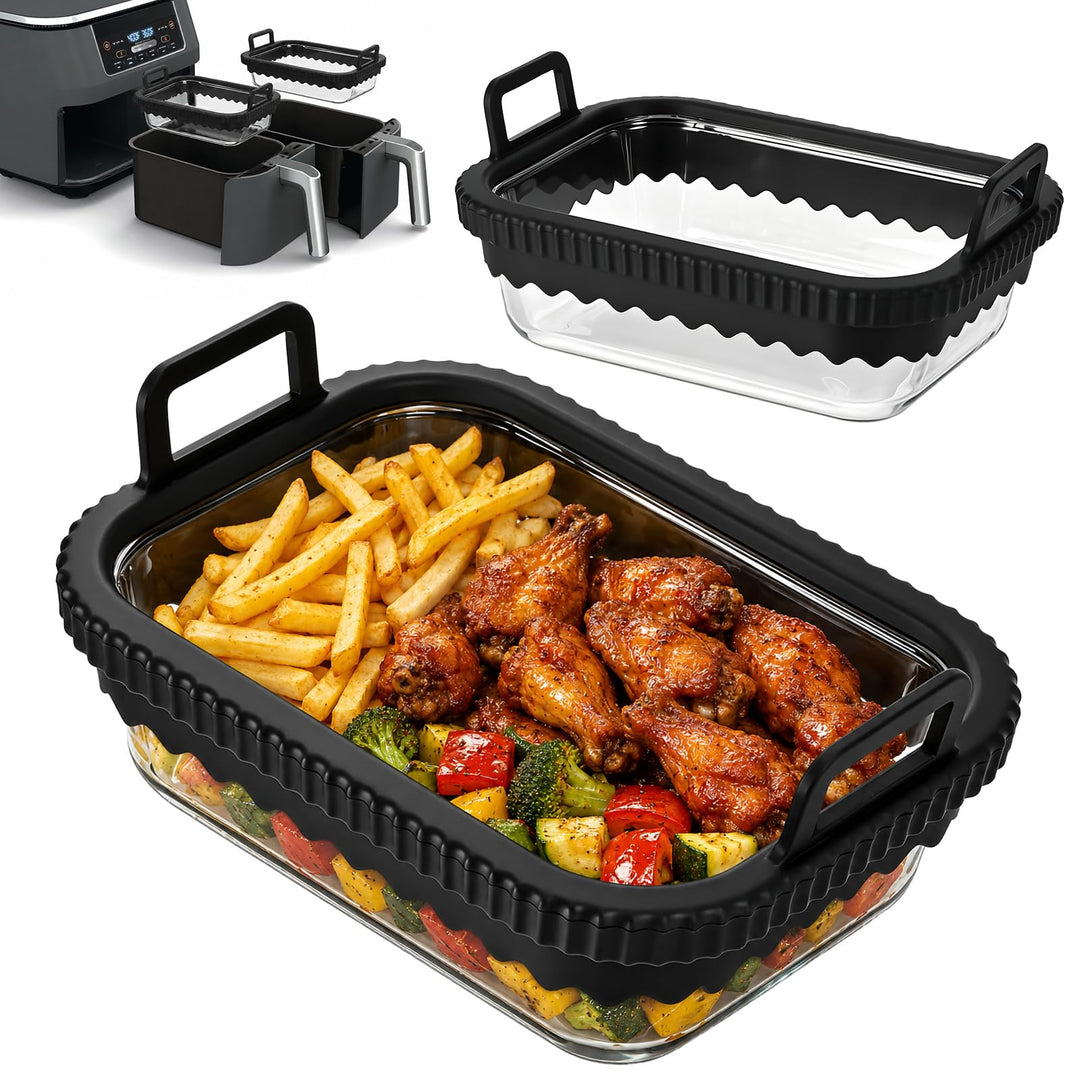 2 Stk Glas Airfryer Zubehör Auflaufform für Heissluftfritteuse Glas Airfryer Glasbehälter Kompatibel