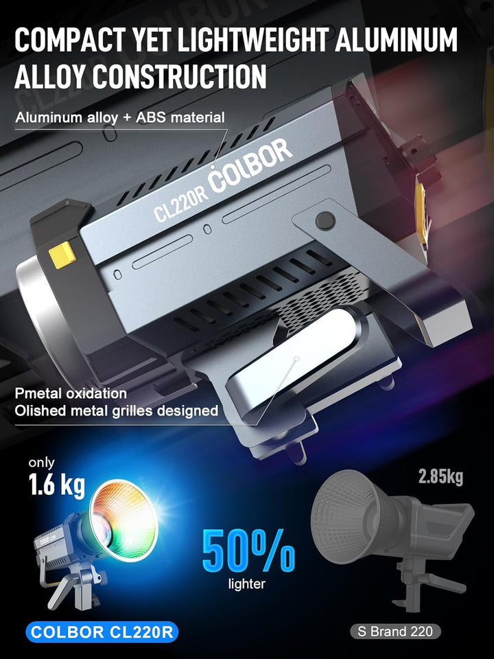 Videoleuchte, Colbor CL220R RGB 220W Dauerlicht mit M/G Balance 2700-6500K CRI96+ Bowens Mount Light