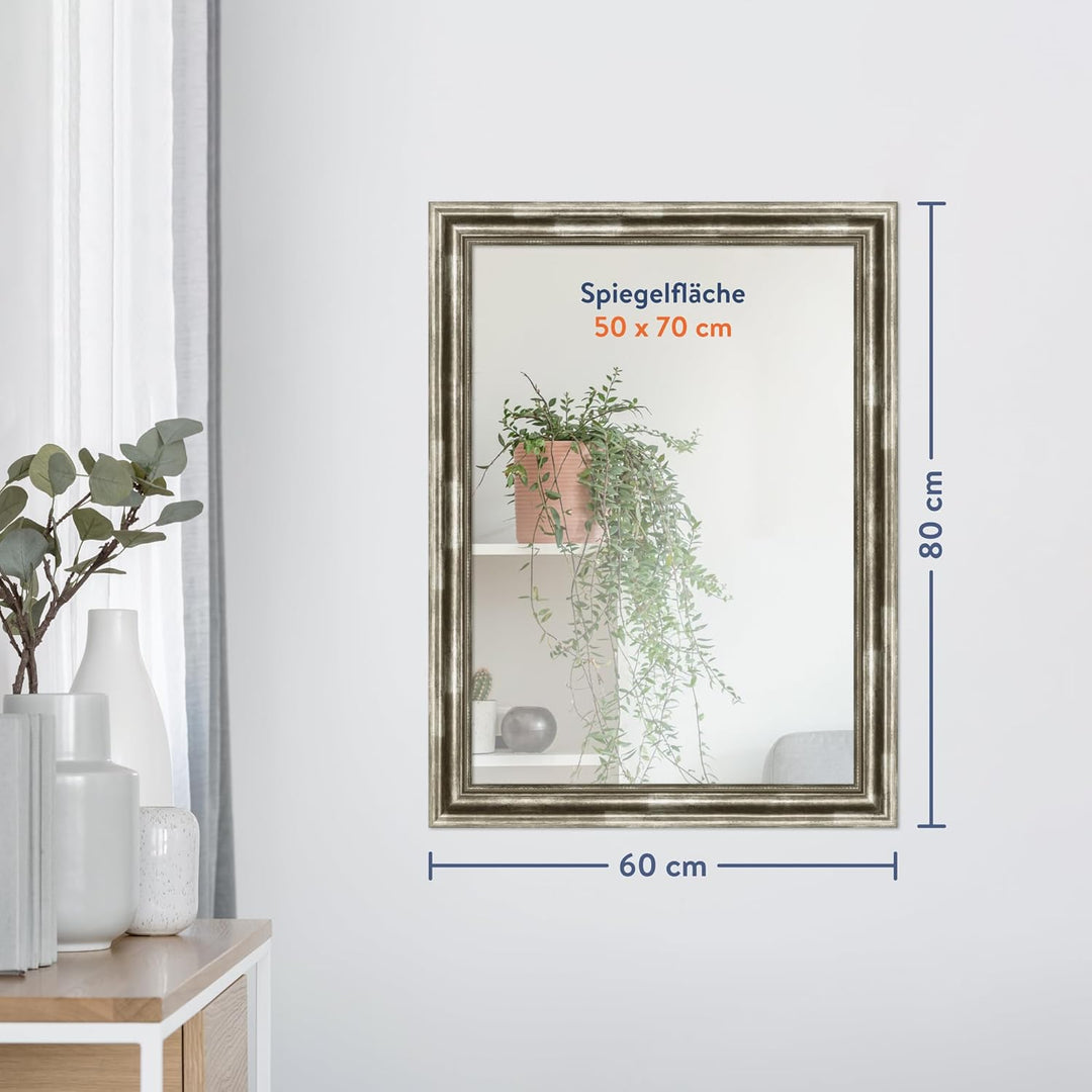 WANDStyle Spiegel Barock und Antik I Aussenmass: 60x80cm I Farbe: Silber I silberner Wandspiegel aus