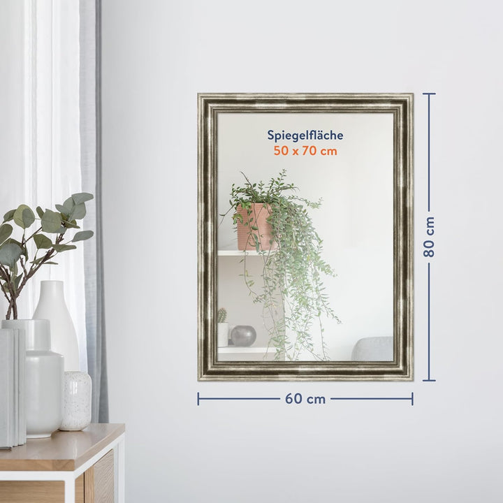 WANDStyle Spiegel Barock und Antik I Aussenmass: 60x80cm I Farbe: Silber I silberner Wandspiegel aus
