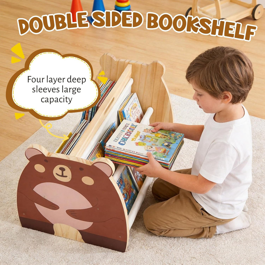 Bücherregal Kinder, Montessori Kinder Buchständer aus Holz mit 4 Ablagen, Kinderregal für Buchaufbew