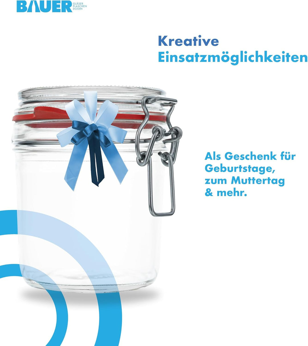 Flaschenbauer - 6er Set Drahtbügelgläser 530ml - Vorratsglas mit Dichtungsringen inkl. Etiketten, Ei