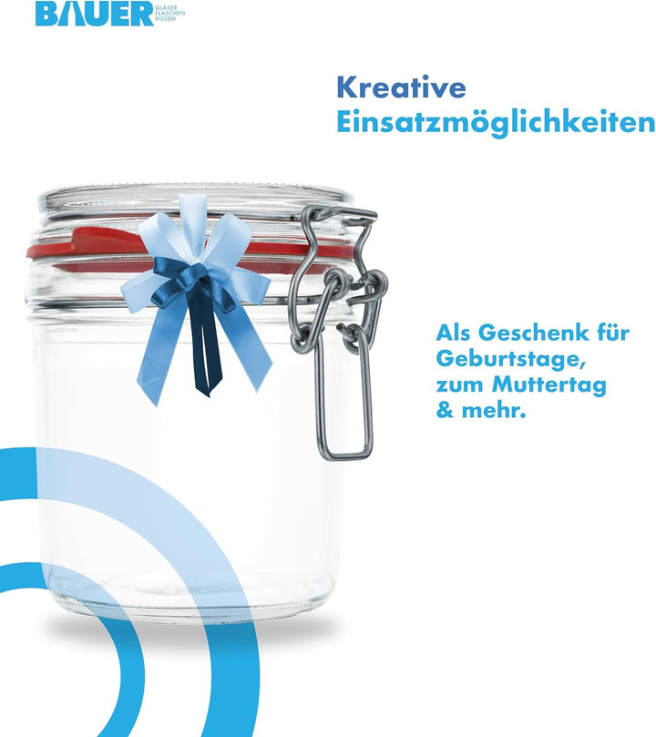 Flaschenbauer - 6er Set Drahtbügelgläser 530ml - Vorratsglas mit Dichtungsringen inkl. Etiketten, Ei