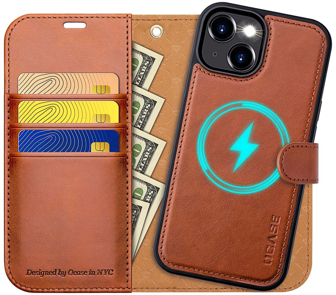OCASE iPhone 15 Plus Hülle(2in1) Leder Stossfestes Case [Abnehmbare magnetische Hülle] [Kabelloses L