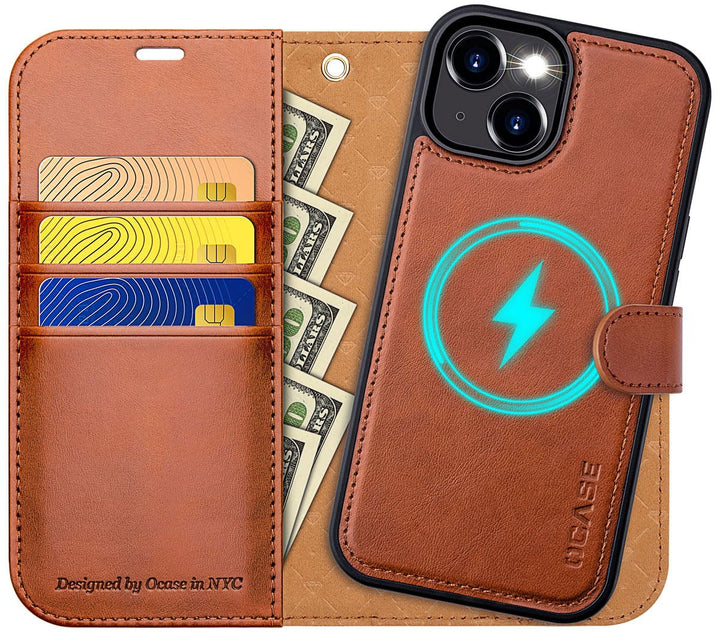 OCASE iPhone 15 Plus Hülle(2in1) Leder Stossfestes Case [Abnehmbare magnetische Hülle] [Kabelloses L