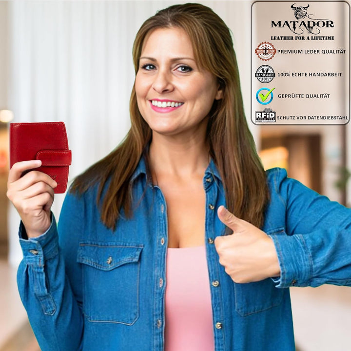 MATADOR Echt Leder Damen Geldbörse TüV Geprüfter RFID Schutz Frauen Portemonnaie Viele Kartenfächer
