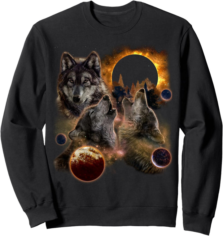 Sonnenfinsternis Mond mit drei Wölfen Sweatshirt