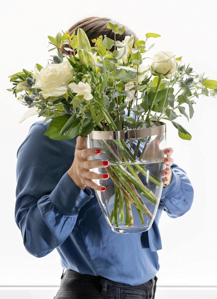 EDZARD Vase Charlotte (Ø 19 cm, Höhe 24 cm) aus mundgeblasenem Kristallglas - Blumenvase, Glasvase r