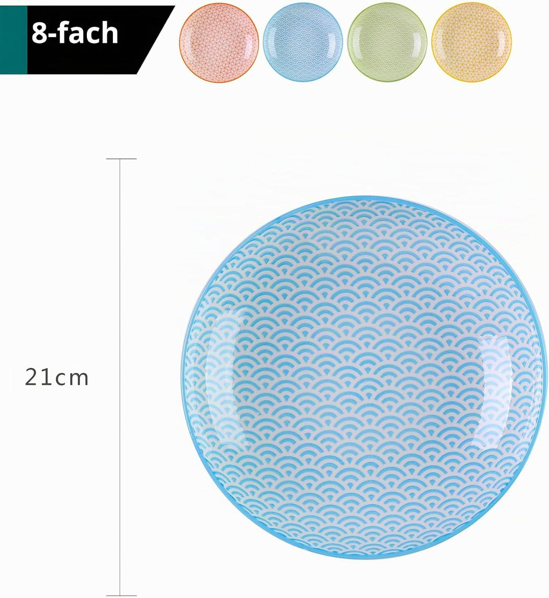 vancasso Natsuki 8 tlg. Porzellan Suppenteller, Ø 21,5 cm Tiefteller Set,700ml Mehrfarbig 8 Stück Na