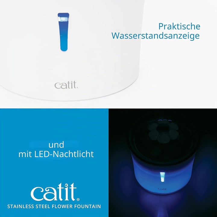 Catit 43725 Flower Fountain, Blumentrinkbrunnen mit Edelstahleinsatz, für Katzen, 3L, weiss/Edelstah