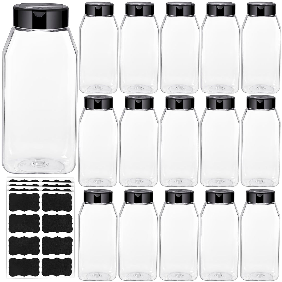 16 Stück Gewürzdosen Kunststoff, 16 oz Wiederverwendbare gewürzstreuer mit Deckel, Transparente Gewü