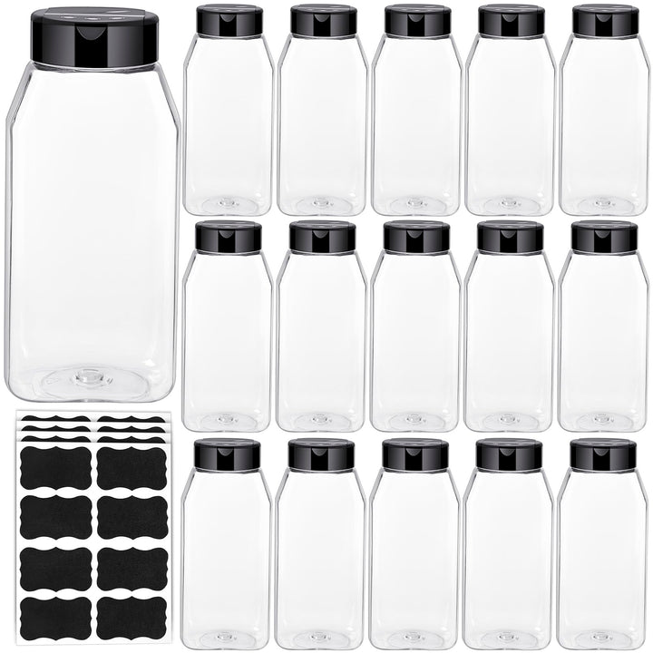 16 Stück Gewürzdosen Kunststoff, 16 oz Wiederverwendbare gewürzstreuer mit Deckel, Transparente Gewü