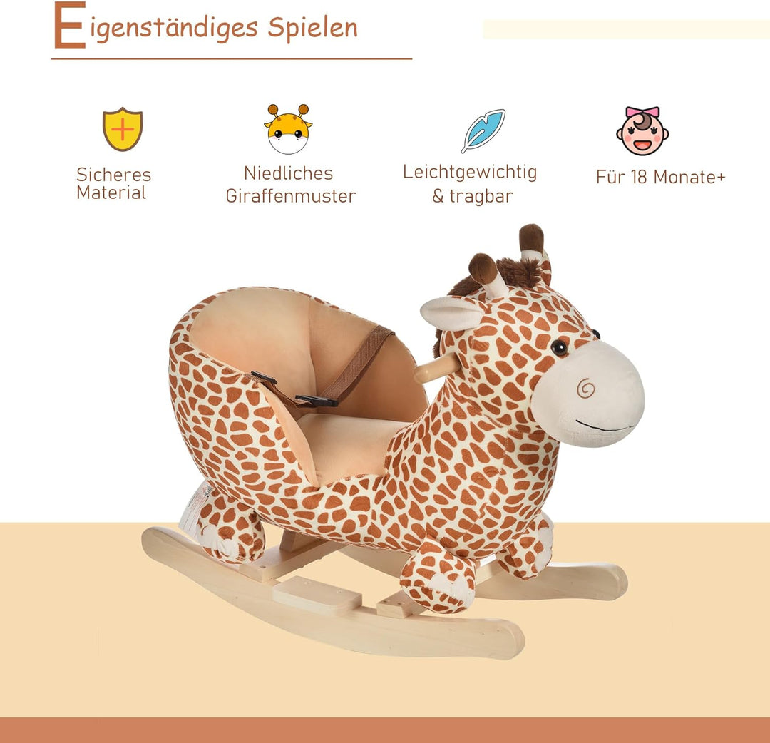 HOMCOM Schaukelpferd Schaukeltier Schaukelspielzeug Babyschaukel Spielzeug Kinder Lieder L60 x B33 x