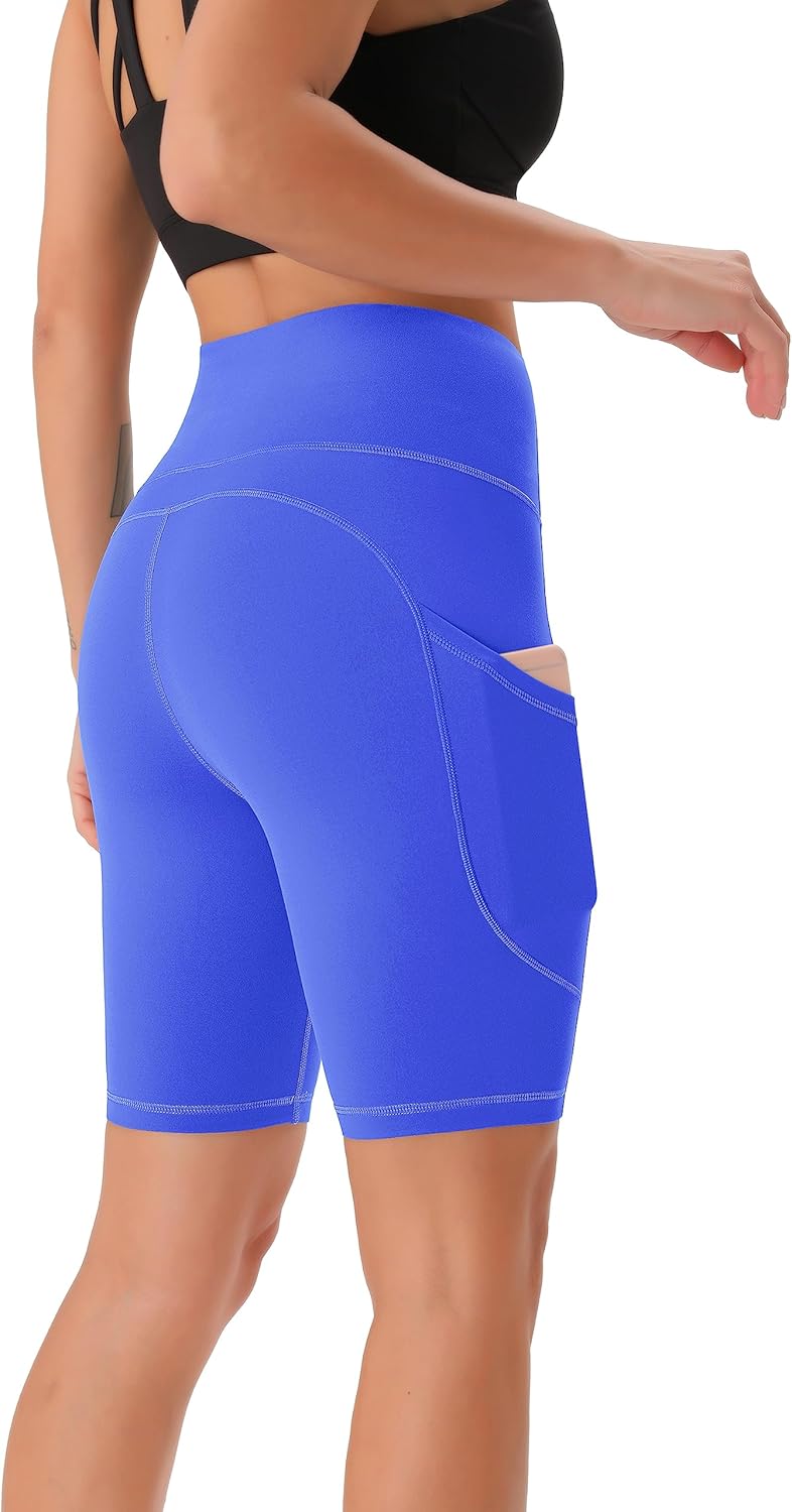 Persit Damen Kurze Leggings, Blickdicht Radlerhose mit Taschen, Bluebonnet