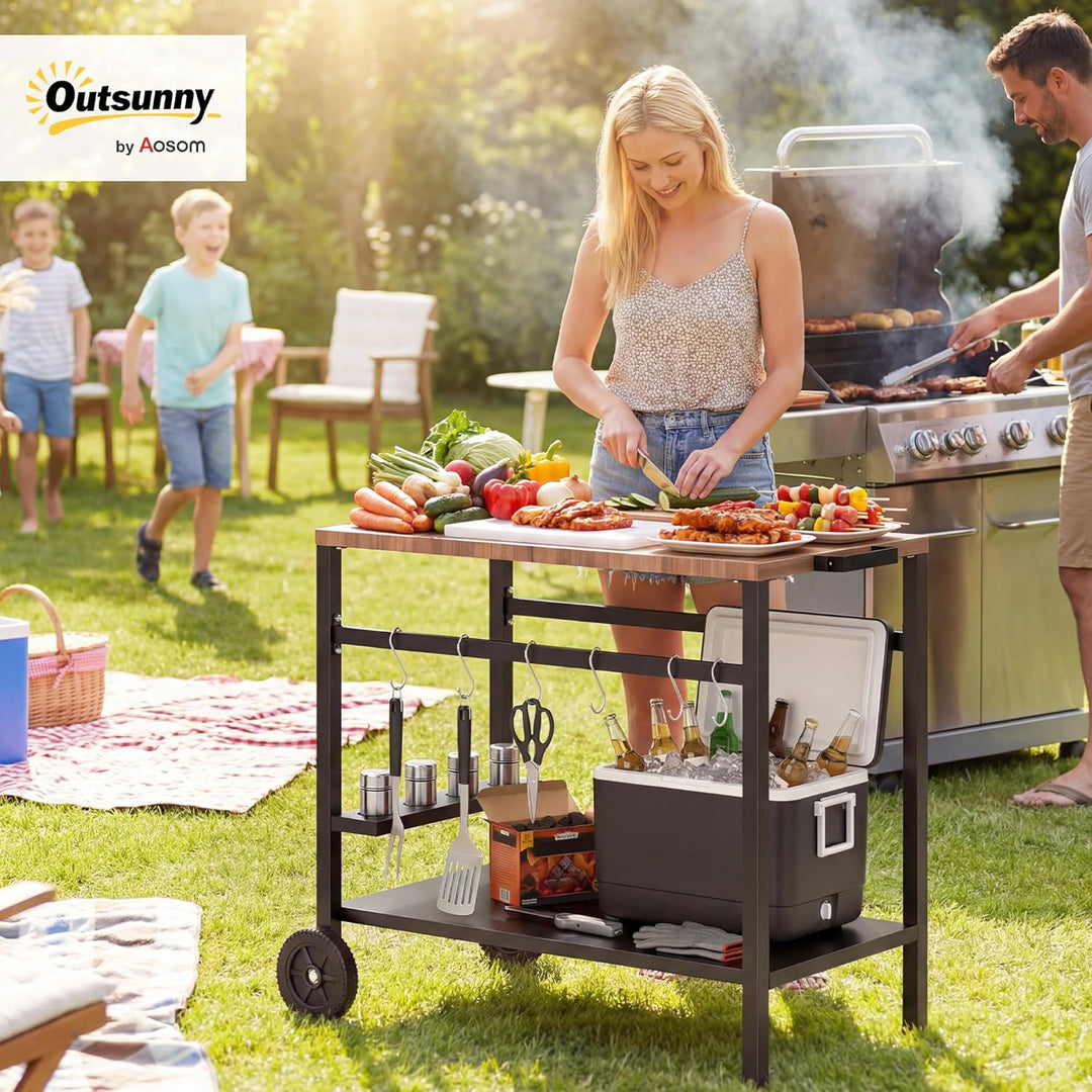 Outsunny Küchenwagen mit Rollen, Servierwagen, Rollwagen mit Haken, Getränkehalter, Küchenhilfe, BBQ